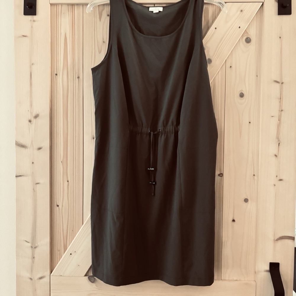 J.Jill FIT M Petite Army Green Travel Dress Drawstring Sleeveless Pockets Sporty